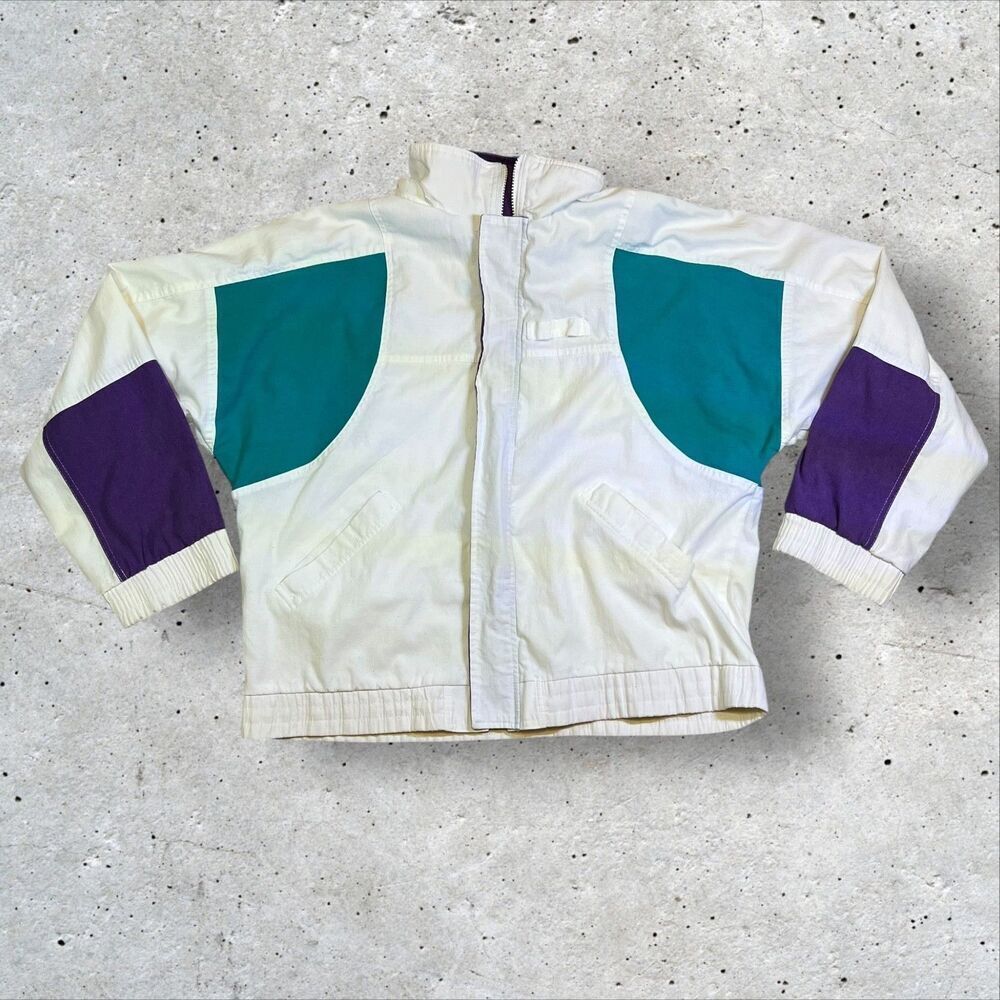Eagles Ridge Full Zip Windbreaker Size Large Retro Geometric White Jacket